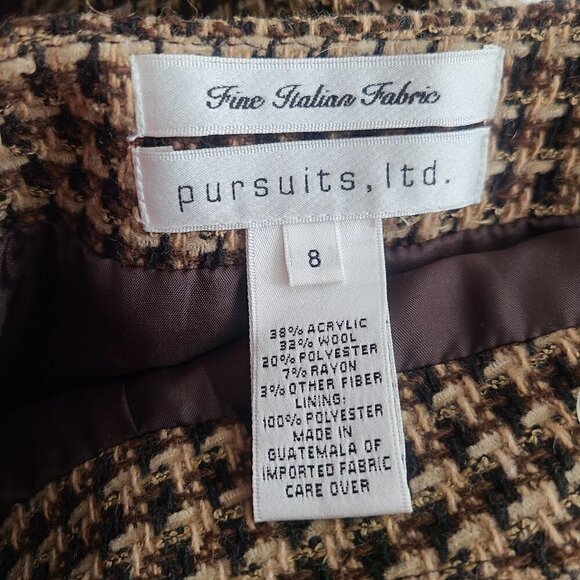 Pursuits Caramel Brown Tweed Fine Italian Fabric Pencil Wool Blend Skirt - Picture 5 of 5